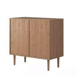 Oak Wood and Arched Rattan 2-Door Cabinet