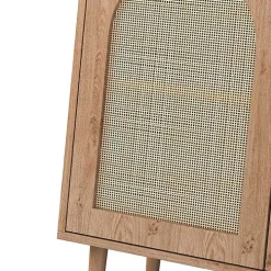 Oak Wood and Arched Rattan 2-Door Cabinet