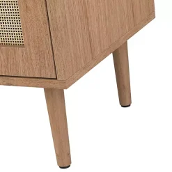 Oak Wood and Arched Rattan 2-Door Cabinet