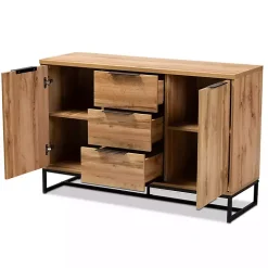 Oak Wood and Metal Sideboard Buffet