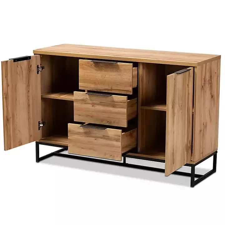 Oak Wood and Metal Sideboard Buffet