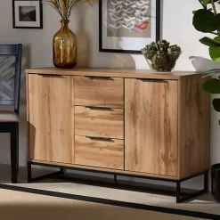 Oak Wood and Metal Sideboard Buffet