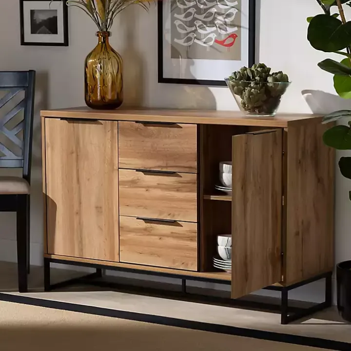 Oak Wood and Metal Sideboard Buffet
