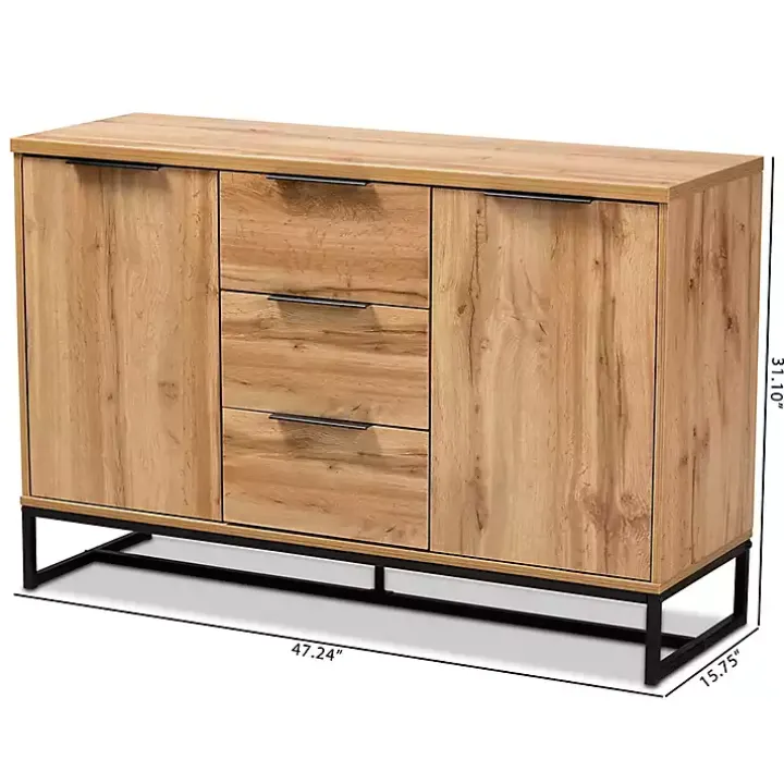 Oak Wood and Metal Sideboard Buffet