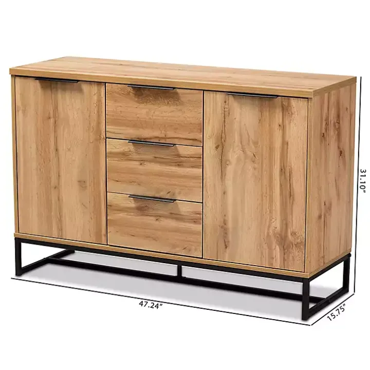 Oak Wood and Metal Sideboard Buffet