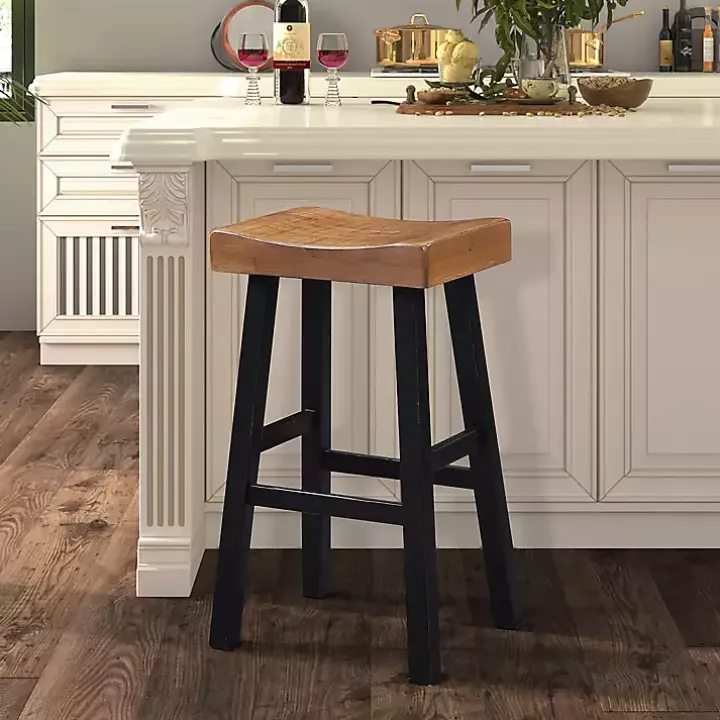 Oak Wood Backless Cooper Bar Stools, Set of 2