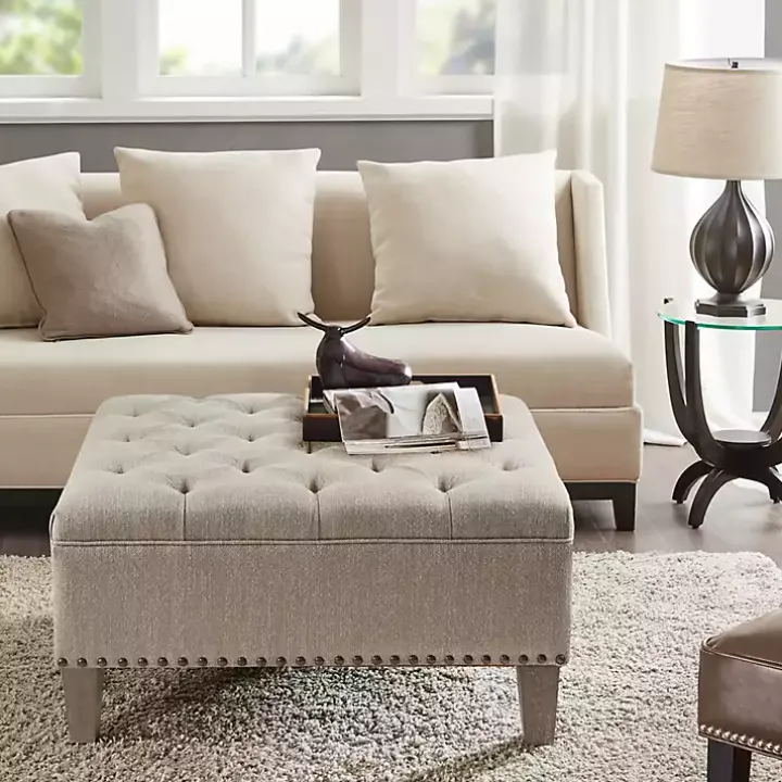 Oatmeal Tufted Square Ottoman