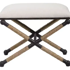 Oatmeal Upholstered Wrapped Rope Frame Bench