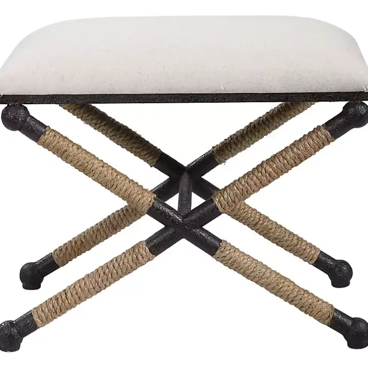 Oatmeal Upholstered Wrapped Rope Frame Bench