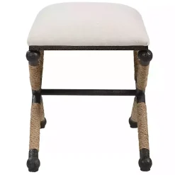 Oatmeal Upholstered Wrapped Rope Frame Bench