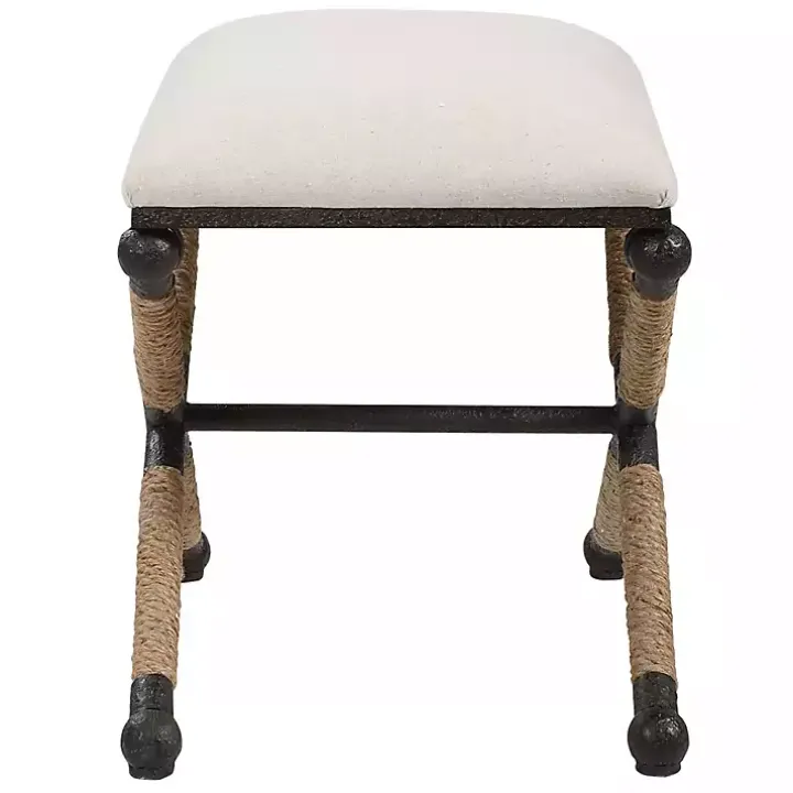 Oatmeal Upholstered Wrapped Rope Frame Bench