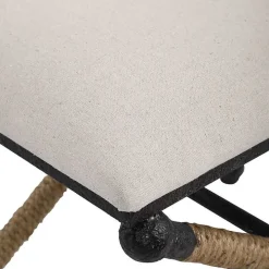 Oatmeal Upholstered Wrapped Rope Frame Bench