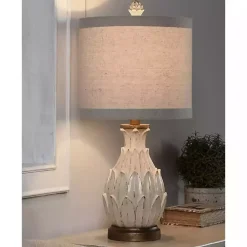 Off White Beige Distressed Artichoke Table Lamp