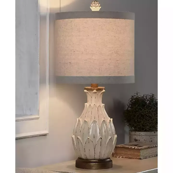 Off White Beige Distressed Artichoke Table Lamp