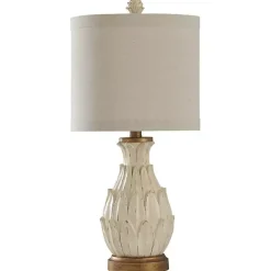 Off White Beige Distressed Artichoke Table Lamp