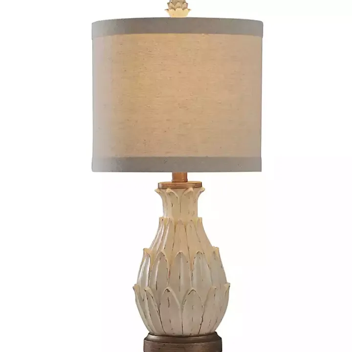 Off White Beige Distressed Artichoke Table Lamp