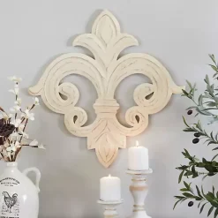 Off-White Distressed Fleur De Lis Wall Decoration