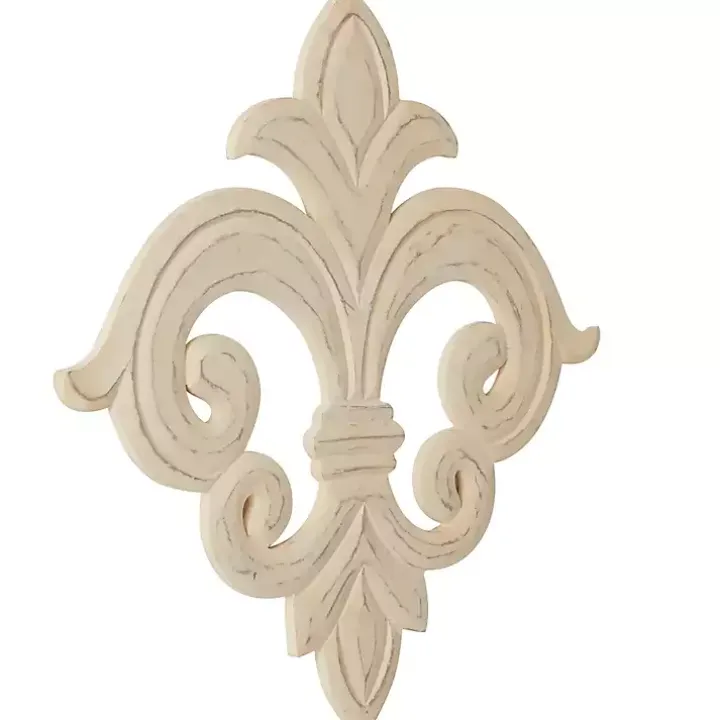 Off-White Distressed Fleur De Lis Wall Decoration