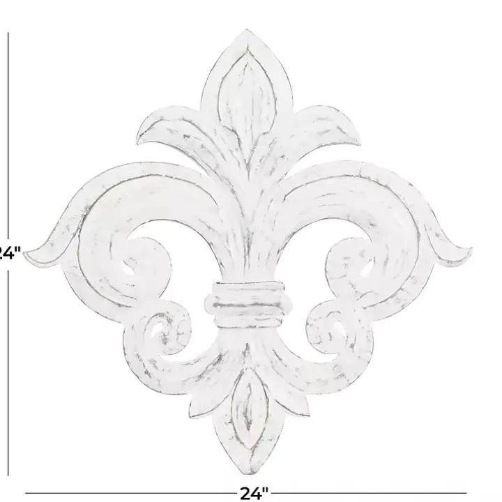 Off-White Distressed Fleur De Lis Wall Decoration