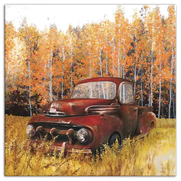 Old Truck in a Fall Field Canvas Art Print