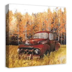 Old Truck in a Fall Field Canvas Art Print