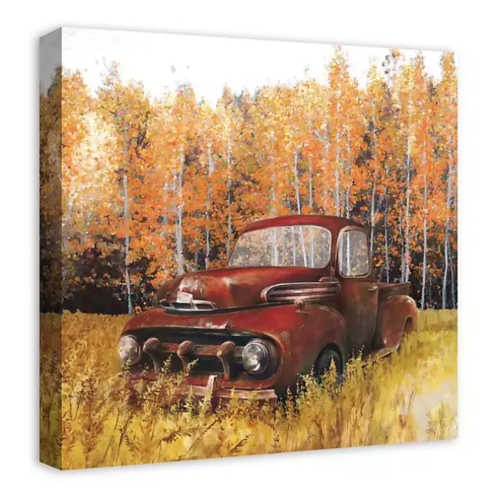 Old Truck in a Fall Field Canvas Art Print