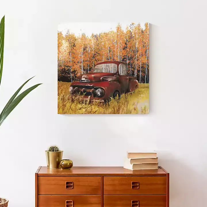 Old Truck in a Fall Field Canvas Art Print