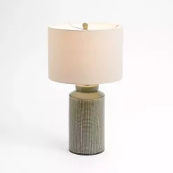 Olive Green Grid Ceramic Table Lamp