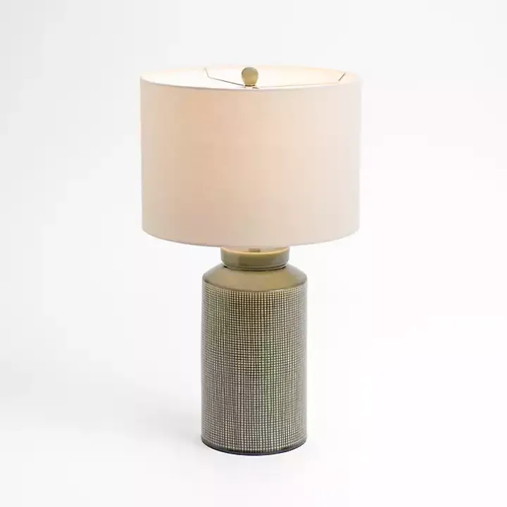Olive Green Grid Ceramic Table Lamp