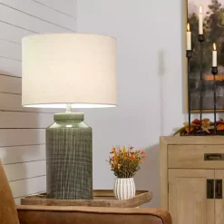 Olive Green Grid Ceramic Table Lamp