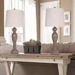 Opal Gray Rustic Wood Table Lamps, Set of 2