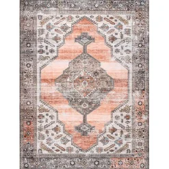 Orange Distressed Medallion Washable Runner