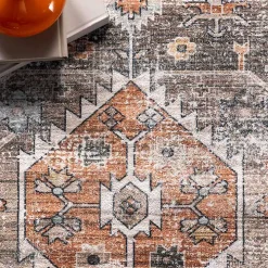Orange Distressed Medallion Washable Area Rug, 4x6