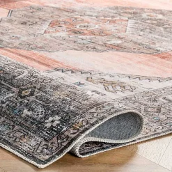 Orange Distressed Medallion Washable Area Rug, 5x8