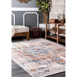 Orange Eli Medallion Fringe Area Rug, 5x8