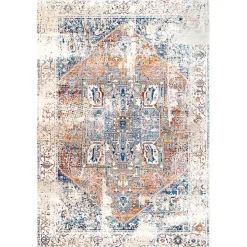 Orange Eli Medallion Fringe Area Rug, 5x8