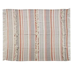 Orange Fringe Line Work Throw
