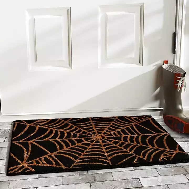 Orange Spiderweb Halloween Doormat