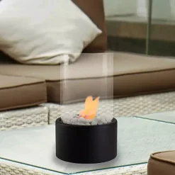 Outdoor Tabletop Fireplace on Black Base