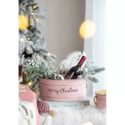 Oval Pink Iron Merry Christmas Baskets, Set of 2