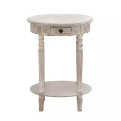 Oval Whitewashed Pine Wood Side Table