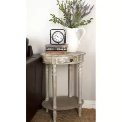 Oval Whitewashed Pine Wood Side Table