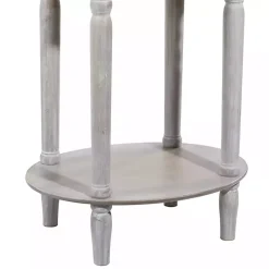 Oval Whitewashed Pine Wood Side Table