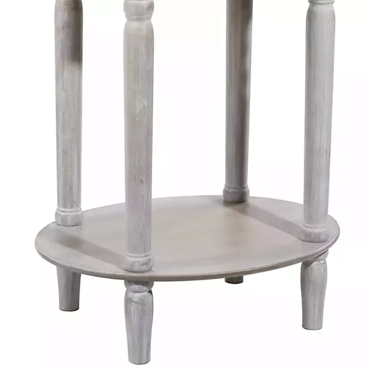 Oval Whitewashed Pine Wood Side Table