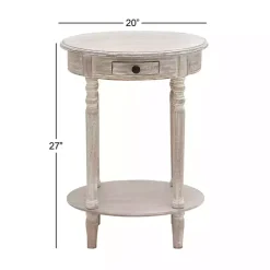 Oval Whitewashed Pine Wood Side Table