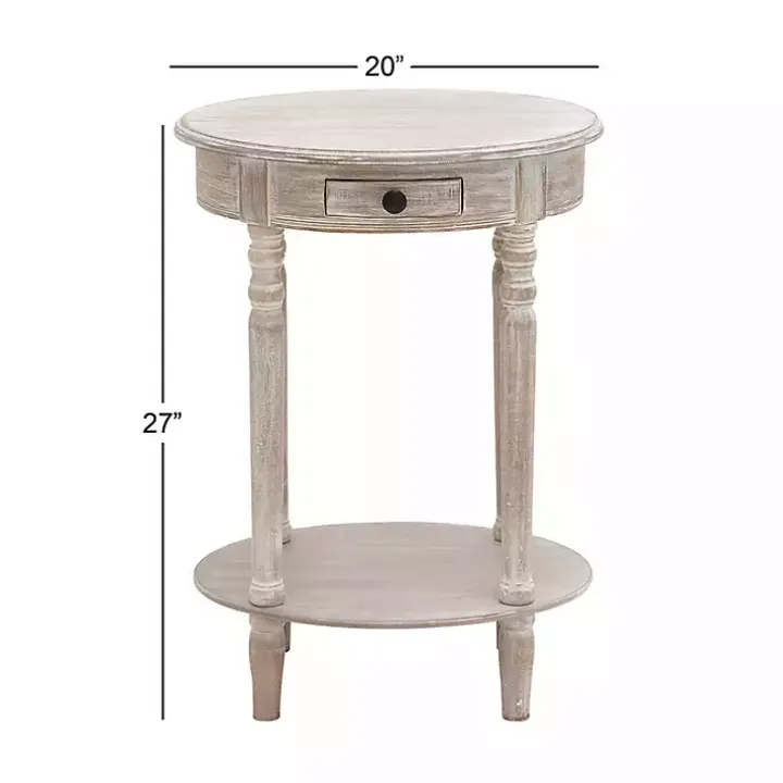 Oval Whitewashed Pine Wood Side Table
