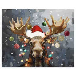 Painty Christmas Moose Canvas Art Print