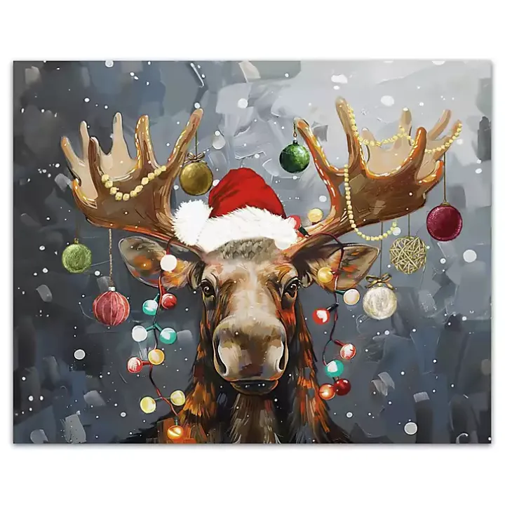 Painty Christmas Moose Canvas Art Print