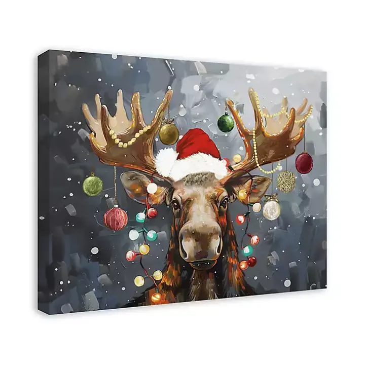 Painty Christmas Moose Canvas Art Print