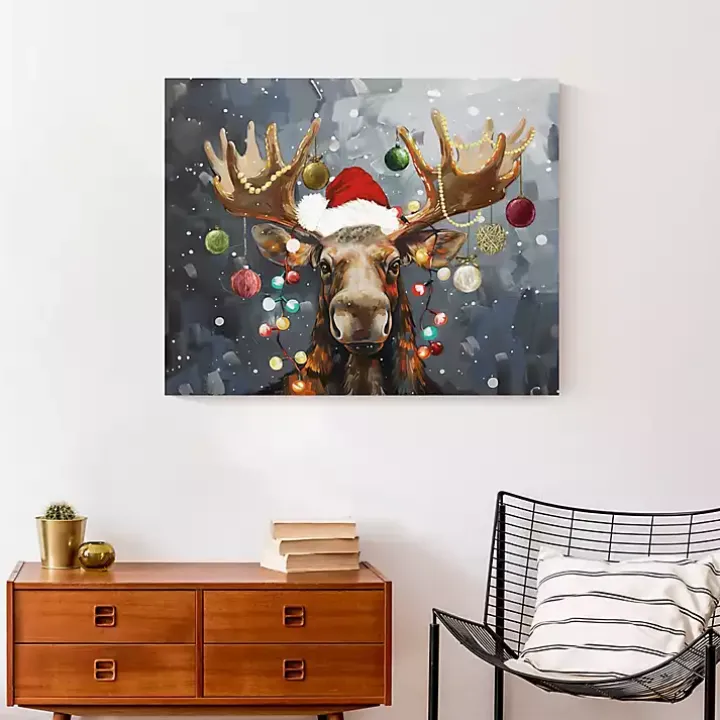 Painty Christmas Moose Canvas Art Print